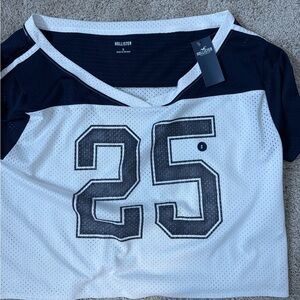 Hollister Navy and White Mesh Top